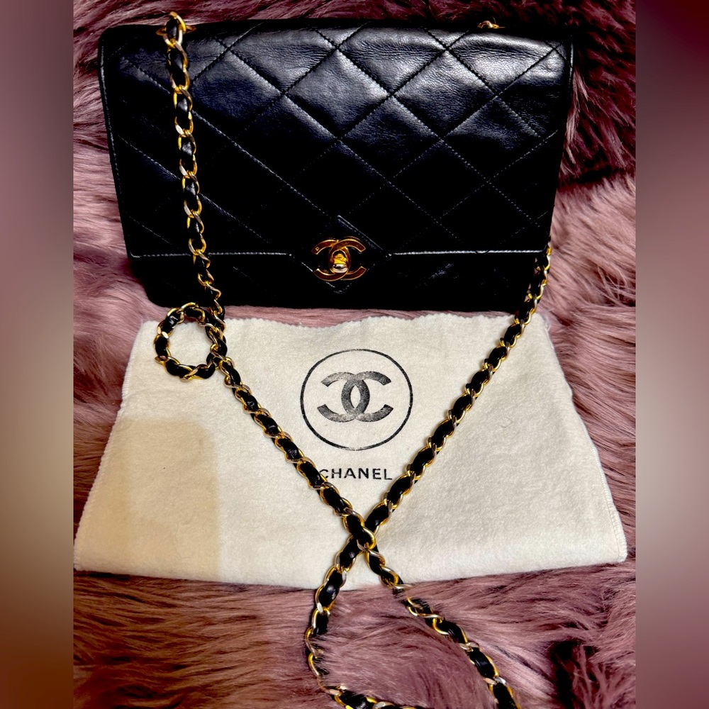 Chanel Vintage Black Single Flap with 24k gold plated hardware and V design